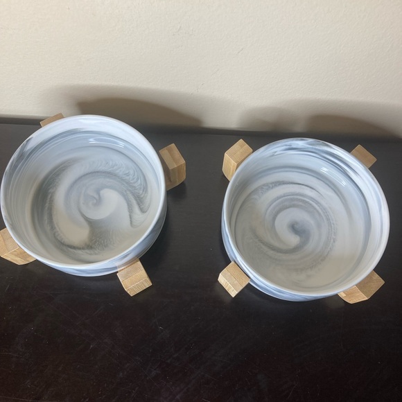 Ceramic Pet Bowls With Bamboo Stands Modern Food And Water Bowl Set Cat Dog Gray - Picture 2 of 6